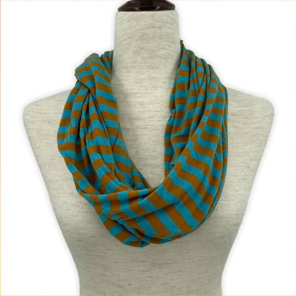 Infinity Scarf Head Covering Face Mask Stripe Color Block Orange Blue Viscose - Picture 1 of 8